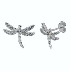 Sterling Silver CZ Dragonfly Stud Earrings - ECZ7868 Sterling Silver CZ Dragonfly Stud Earrings - ECZ7868